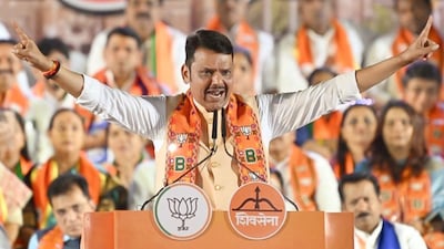CM Devendra Fadnavis at the rally at Shivaji Park in Dadar on Monday. (X)