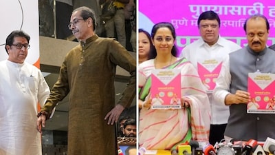 (From left) Raj and Uddhav Thackeray; Supriya Sule and Ajit Pawar. (PTI/X)