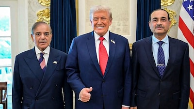 US President Donald Trump during a meeting with Pakistan Prime Minister Shehbaz Sharif and Field Marshal Asim Munir at the White House, USA, in September 2025. (PTI)