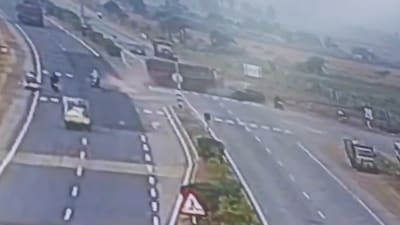 The tragedy occurred when a lorry tried to dodge a biker and collided with an oncoming car. (Photo Credits: X)