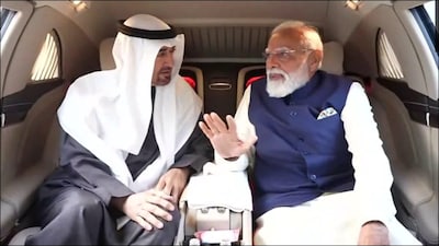 Prime Minister Narendra Modi and UAE President Mohamed bin Zayed Al Nahyan travelled in the same car from the Delhi airport. (ANI)