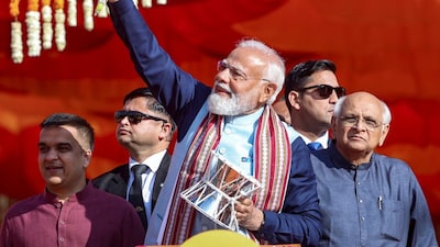 PM Narendra Modi during the 'Shaurya Yatra' at Somnath Temple. (PMO)