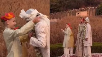 The kids placed the garland around the couple’s necks.(Photo Credit:Instagram)