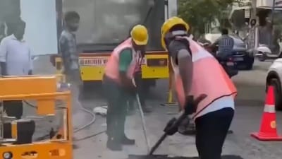 The Road Doctor moving from one pothole to another with precision.(Photo Credit: X)