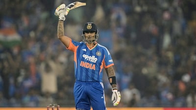 Suryakumar Yadav acknowledges the applause after hitting fifty. (AFP Photo)