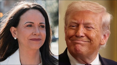 Venezuelan leader Maria Corina Machado presented her Nobel Prize to US President Donald Trump. (Reuters)