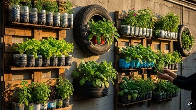 Urban living often limits space for greenery, but vertical gardens offer a creative solution. By growing plants upward instead of outward, you maximize limited areas like balconies, walls, or courtyards. Even better, you can build one using waste materials, turning discarded items into eco‑friendly planters while beautifying your home. (Image: AI-Generated)