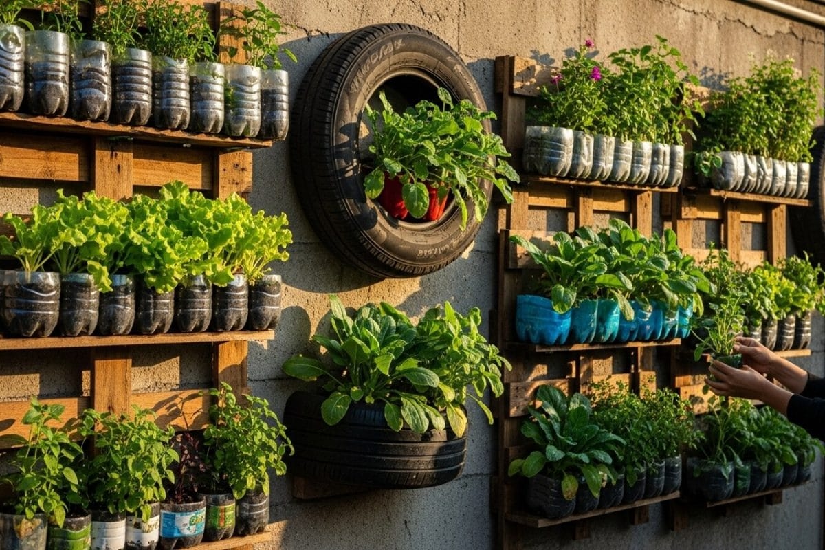 How To Create A Vertical Garden Using Plastic Bottles, Cans And Other Waste Materials