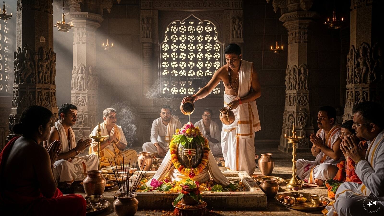 પુરાણો અનુસાર, એક વાર બ્રહ્મા અને ભગવાન વિષ્ણુ વચ્ચે કોણ શ્રેષ્ઠ છે તે અંગે દલીલ થઈ. બંનેએ પોતાની શ્રેષ્ઠતાનો દાવો કર્યો. અચાનક, એક લિંગ દેખાયો. બંને દેવતાઓએ તેનો સ્ત્રોત શોધવાનો પ્રયાસ કર્યો, પરંતુ હજારો વર્ષ પછી પણ, તેઓ તેનો સ્ત્રોત શોધી શક્યા નહીં. પછી બ્રહ્માએ પ્રકાશસ્તંભ વિશે પૂછપરછ કરી અને જવાબ મળ્યો, જેમાં ખુલાસો થયો કે તે શિવ છે. (AI-generated)