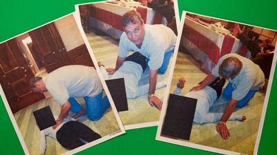 The files contain three undated photographs, reportedly taken at Epstein’s New York mansion, showing Andrew on all fours in a "crawling" position over a woman lying on a striped carpet. Image/AP