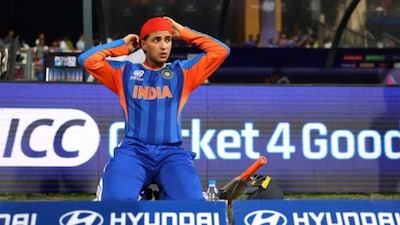 Abhishek Sharma wears a red patka under the helmet while batting