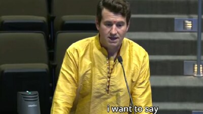 Alex Stein’s remarks on cow worship and gomutra trigger backlash at Texas public meeting. (IMAGE: X/@alexstein69420) 