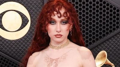 Chappell Roan goes topless on the Grammys 2026 red carpet.