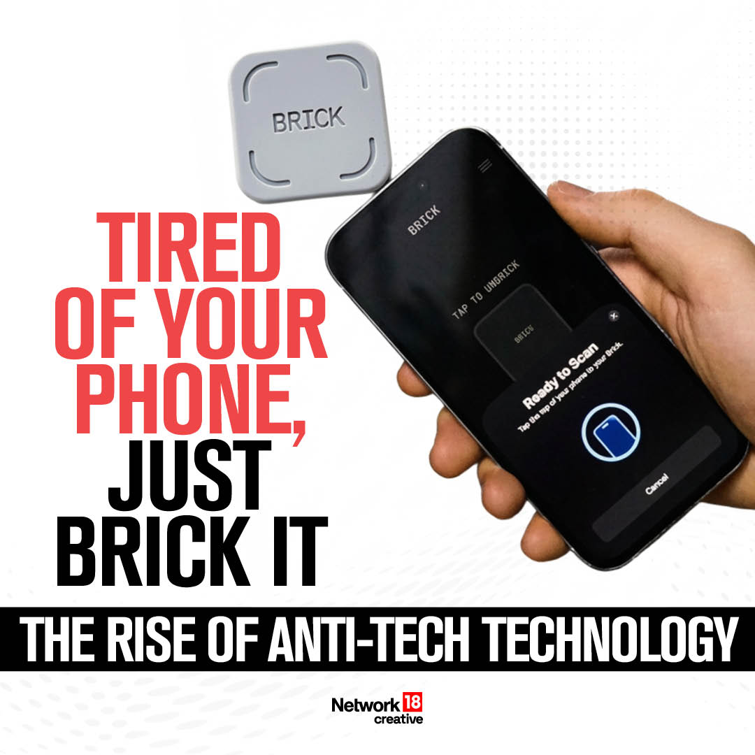 Brick is a digital-wellbeing product combining an app and a small physical device that blocks distracting apps and notifications to help users focus. (IMAGE: NEWS18 ILLUSTRATION)