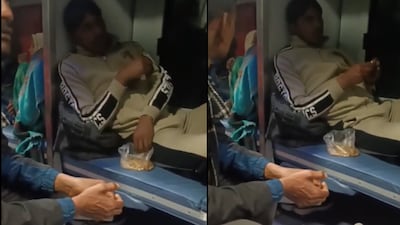 The man is seen throwing shells directly on the train floor. (Photo Credit: X)