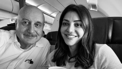 Kajal and Anupam met each other on their way to Hyderabad.  (Photo Credit: Instagram)