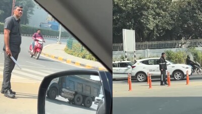 Bouncers are seen managing the traffic.   (Photo Credit: Instagram/gurgaon_vloggs)