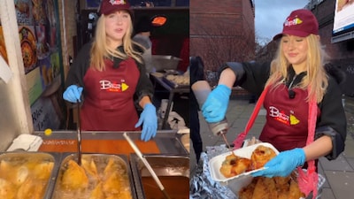 Goriya Devi draws crowds with her lively calls and piping hot samosas. (Photo Credit : Instagram/biharisamosa.uk)