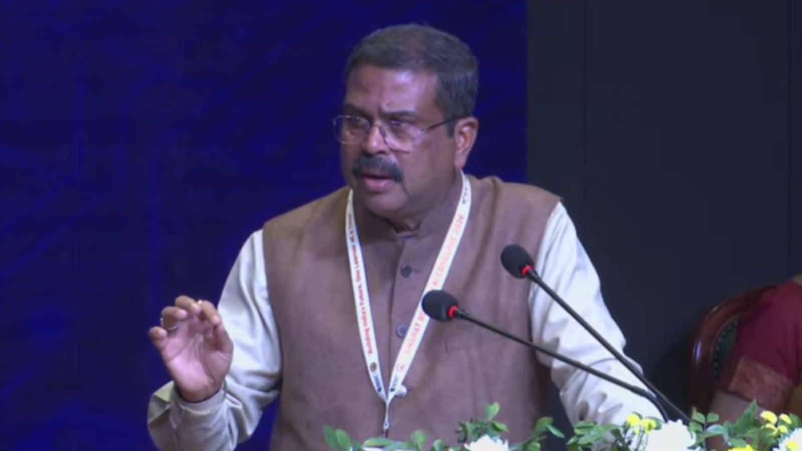Union Education Minister Dharmendra Pradhan at the Bharat Bodhan AI Conclave 2026.