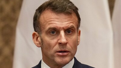 French President Emmanuel Macron speaks during a joint press meet with Prime Minister Narendra Modi. (PTI)