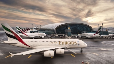 Emirates A380s parked on the tarmac at Dubai International Airport (DXB). (Image Courtesy: twocontinents(dot)com)