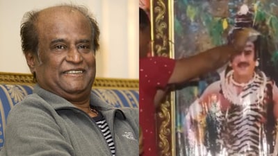 Internet reacts after a fan performs Maha Shivratri puja on Rajinikanth’s poster. (Right Pic/ ANI)
