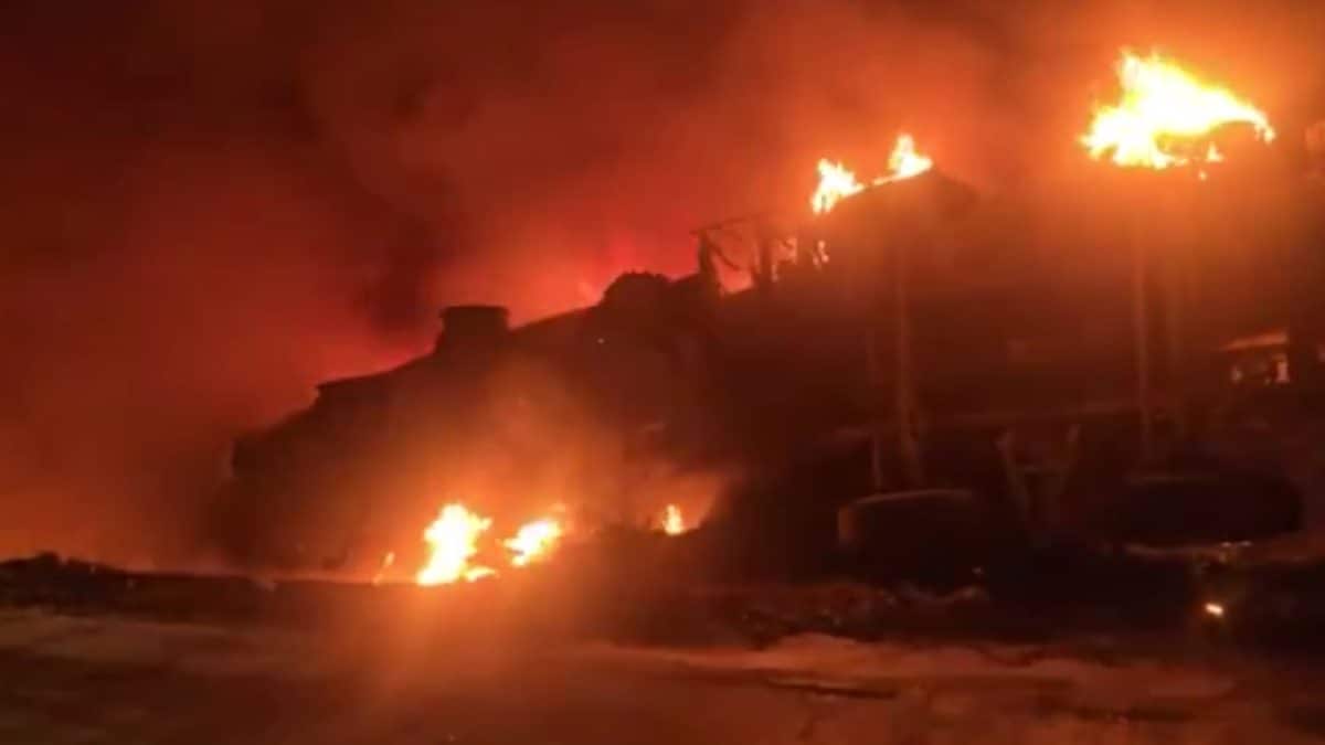 Oil Tanker Flips On National Highway, Catches Fire After Colliding With Electric Pole In UP | Video