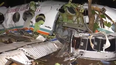 An air ambulance, with seven people (including 2 crew members) on board, crashed in Kasariya Panchayat, Simariya block of Chatra district, in Jharkhand. (Image: ANI)