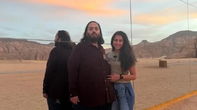 Radhika Merchant and Anant Ambani embrace easy, understated style against the stunning sandstone backdrop of AlUla, Saudi Arabia.