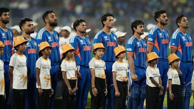 Indian team during the national anthem against Zimbabwe,(AP)