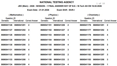 JEE Main Final Answer Key 2026 is now available at jeemain.nta.nic.in.