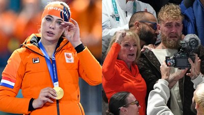 Jake Paul was in floods of tears as he watched his fiancee Jutta Leerdam claim an Olympic Gold medal (AFP, AP)