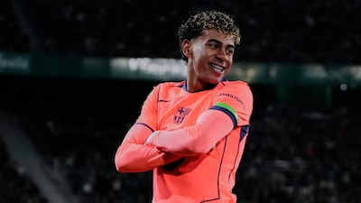 Yamal celebrates his goal vs Elche.(AP)