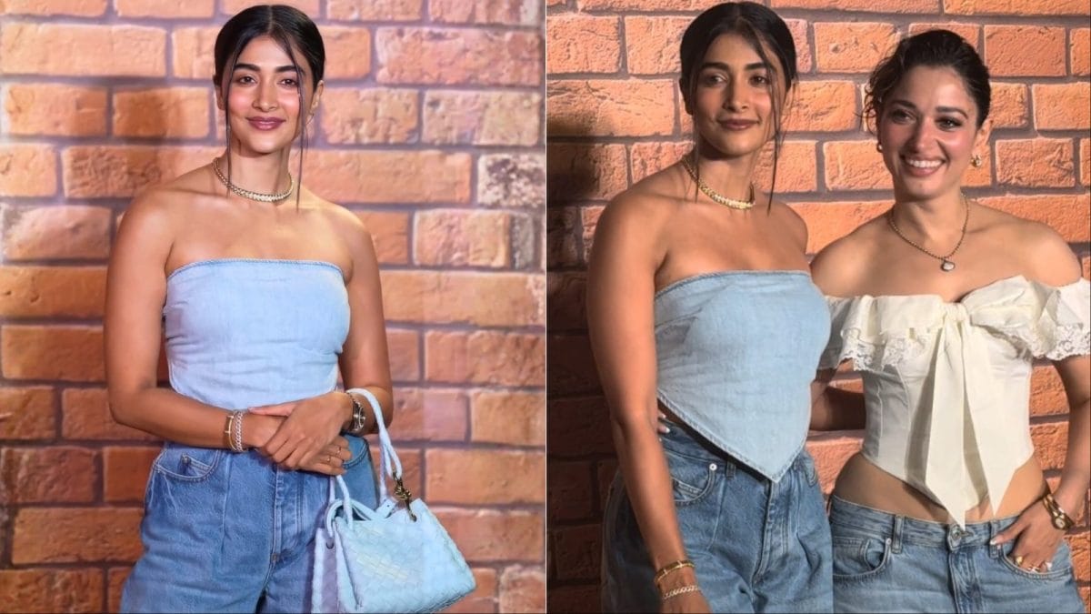 Pooja Hegde Elevates Double Denim With A Sleek Bandeau Top And Relaxed Jeans | Fashion News