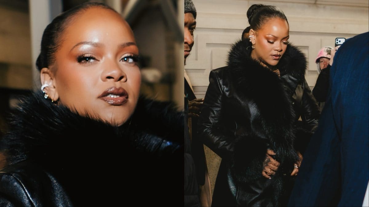Rihanna Wears Leather Coat As A Dress To Support A$AP Rocky In New York