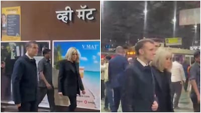 French President Emmanuel Macron seen at Mumbai's CST railway station (Video screengrabs/Social Media)