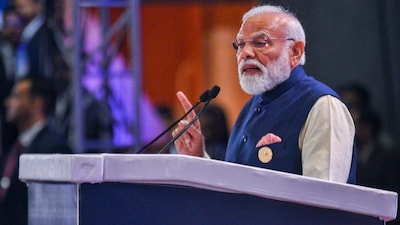 Prime Minister Narendra Modi addresses the gathering during the India AI Impact Summit 2026. (PTI)