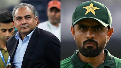 Mohsin Naqvi (L) and Babar Azam could be on a collision course again.(PC: AP, AFP)