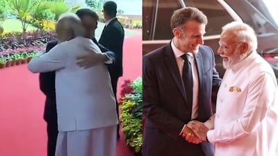 Prime Minister Narendra Modi meets French President Emmanuel Macron in Mumbai. (X)