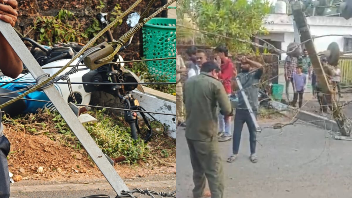Bike Crashes Into Electric Pole In Mangaluru, Riders Escape Unhurt | Video