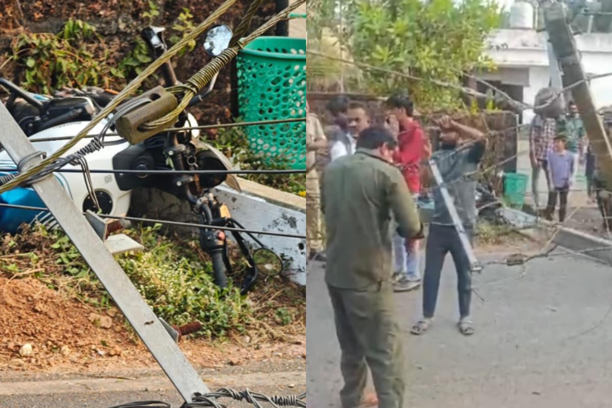 Bike Crashes Into Electric Pole In Mangaluru, Riders Escape Unhurt | Video
