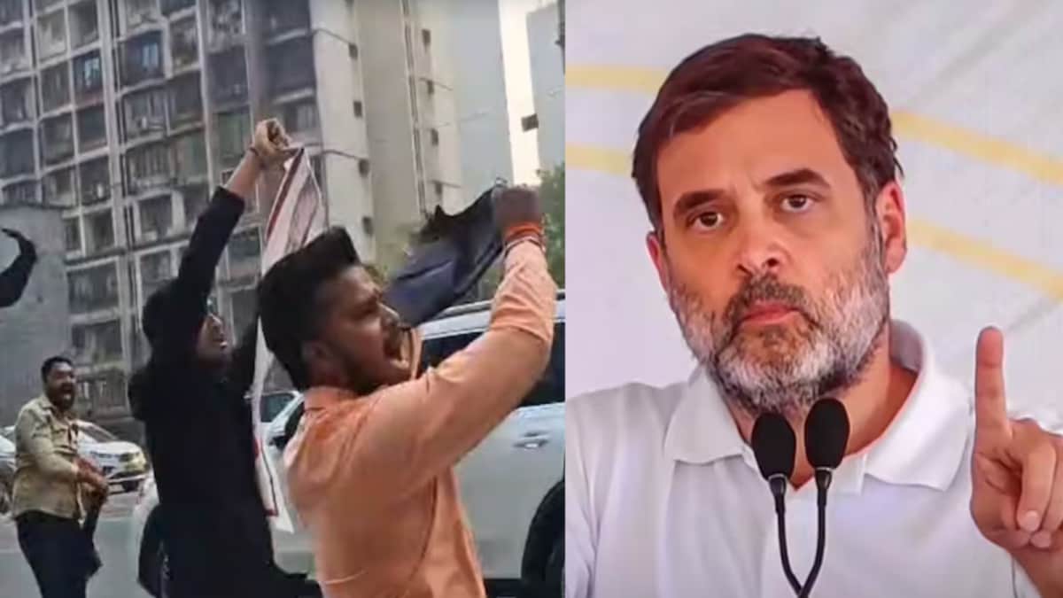 BJP Workers Wave Black Flags At Rahul Gandhi Over Congress' Shirtless Drama At AI Summit