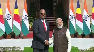 PM Narendra Modi Meets Seychelles President Patrick Herminie In Delhi. (Photo: ANI)