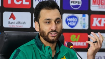 Pakistan captain Salman Ali Agha smiles during a press conference in Lahore (AP)