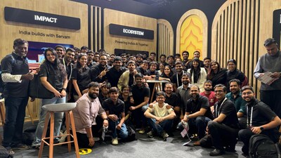 The team of Sarvam at India AI Impact Summit. (Image: X/amitabhk87)