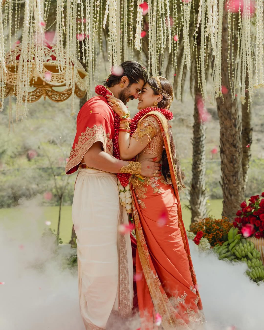 The wedding feast honored the couple’s cultural heritage, blending the rich flavours of Telangana-Andhra and Kodava cuisines. The wedding feast honored the couple’s cultural heritage, blending the rich flavours of Telangana-Andhra and Kodava cuisines.
