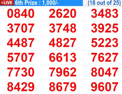 In progress - Winning numbers for 6th prize (18 out of 25) In progress - Winning numbers for 6th prize (18 out of 25)