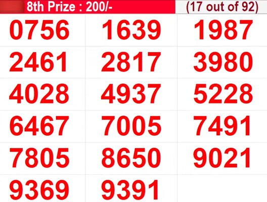  In progress - Winning numbers for 8th prize (17 out of 92)