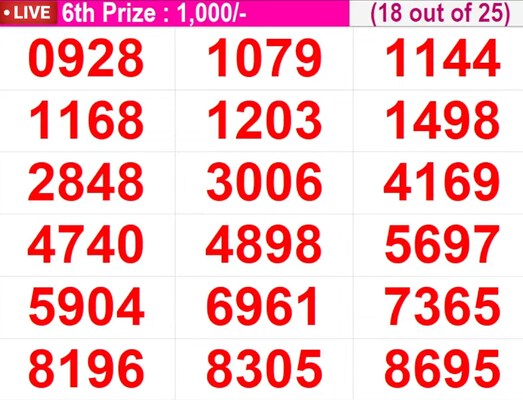  In Progress - Winning Numbers For 6th Prize (18 out of 25)