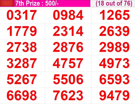 In Progress - Winning Numbers For 7th Prize (18 out of 76)